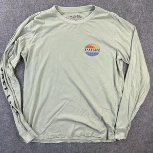 Salt Life Shirt Mens Medium Green Livin Salty Logo Long Sleeve Graphic Tee